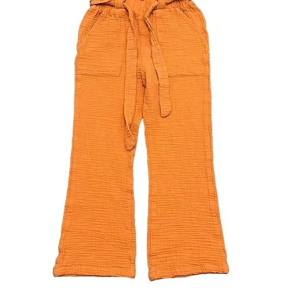 sincerely jules High Rise Gauze Womens Slub Knit Cropped Wide Leg Pant Orange S - Picture 3 of 9